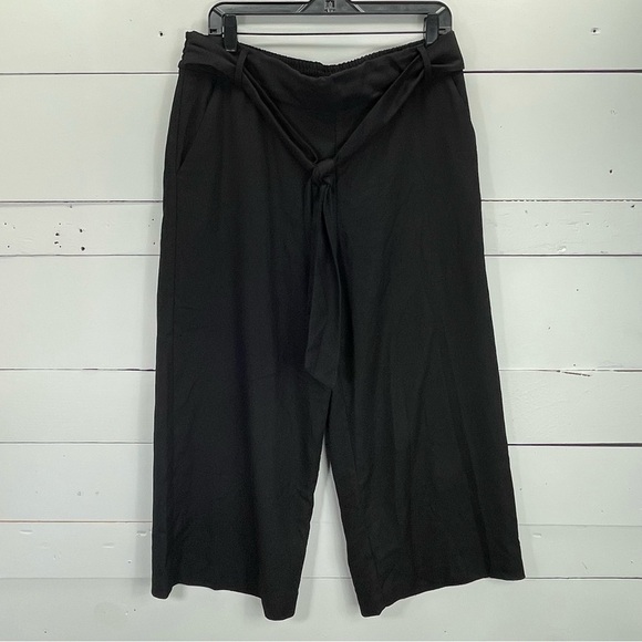Zara TRAFALUC Black Wide Legged Tie Waist High Rise Cropped Pants Size XL - Picture 2 of 5